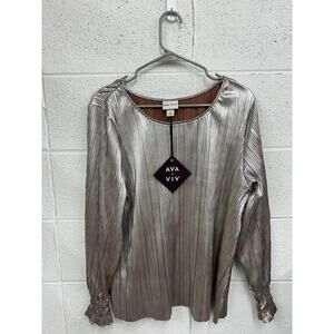 Ava & Viv Long Cuffed Sleeves Pink Shimmer Shirt (1X-18)